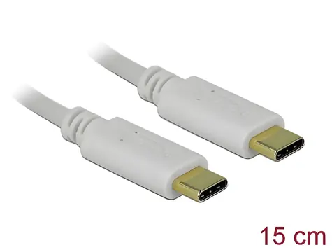 DeLock USB-C PD 100 W bílá / Nabíjecí kabel / USB-C - USB-C / 15 cm / 5 A