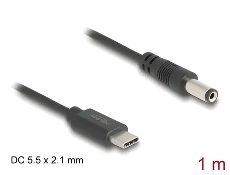 Delock USB-C > DC 5,5 x 2,1 mm černá / Napájecí kabel / 1 m / 5V / 1,5A