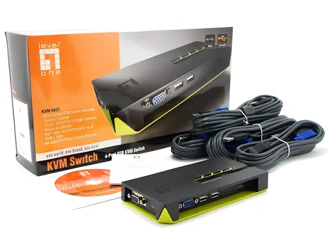 LevelOne KVM-0422 černá / KVM switch / 4 porty / USB / VGA / 2048x1536px