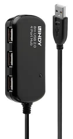 Lindy USB 2.0 Active Extension Hub Pro / Rozbočovač / 4 porty / 8 m / 480 Mbit/s