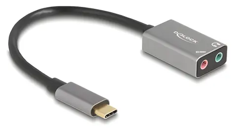 Delock / Externí zvuková karta USB-C / 2x 3,5 mm jack / mikrofonní vstup / 16 Bit / 48 kHz