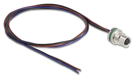 Delock M8 3 Pin černý / Kabel / M8 zásuvka, A-kódování / montážní panel / 0,5 m
