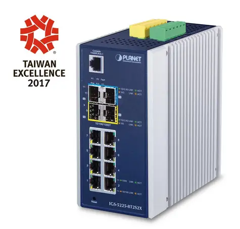 Planet IGS-5225-8T2S2X / Switch průmyslový / L3 / 8x RJ-45 1Gb / 2x SFP / 2x SFP+ / DIN / -40 až 75°C