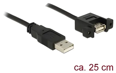 DeLock černá / Montážní USB kabel / USB A (M) - USB A (F) / 0,25 m / USB 2.0