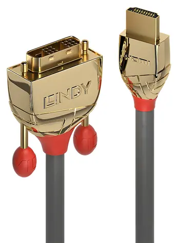 Lindy HDMI - DVI-D kabel Gold Line šedá / Propojovací kabel / Single Link / 10 m