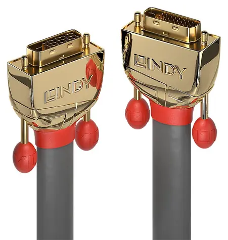 Lindy Gold Line šedá / DVI-D kabel / Dual Link / pozlacené konektory / 15 m