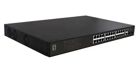 LevelOne GEP-2821 / Switch / 24x GE PoE+ / 2x GE / 2x SFP / 390 W PoE / Unmanaged / 19