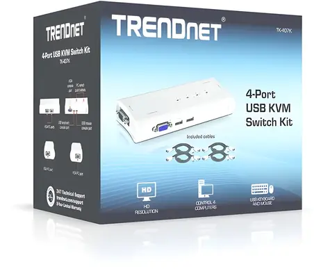 TRENDnet KVM Switch Kit modrá / KVM switch / 4-port / USB / VGA / max. 2048x1536