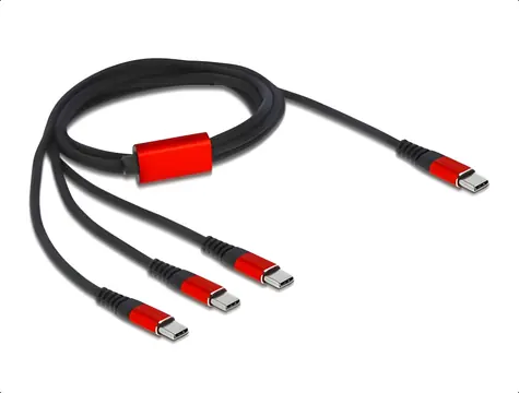 Delock 3v1 USB-C černá, červená / Nabíjecí kabel / USB-C na 3x USB-C / 1 m / USB 2.0