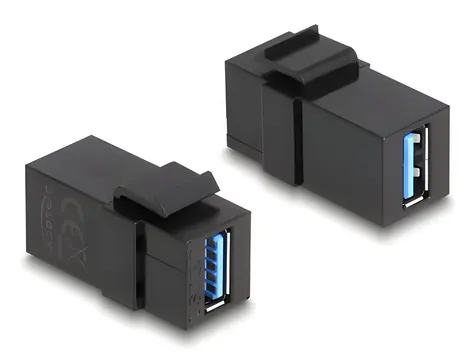 DeLock Keystone modul USB 3.0 A - USB 3.0 A černá / Redukce / samice/samice / plochý / 2 ks