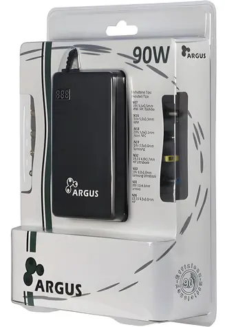 Inter-Tech Argus NB-90SA / Napájecí adaptér pro notebooky / 90 W / 8 koncovek / USB / autodetekce napětí