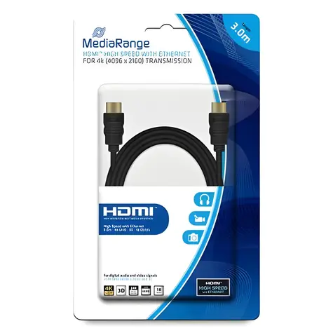 MediaRange 3 m černá / HDMI kabel / High Speed / 18 Gbit/s / Ethernet / pozlacené konektory