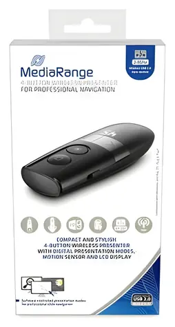 MediaRange 4-Button Wireless Presenter černá / Bezdrátový prezentér / laserové ukazovátko / 4 tlačítka
