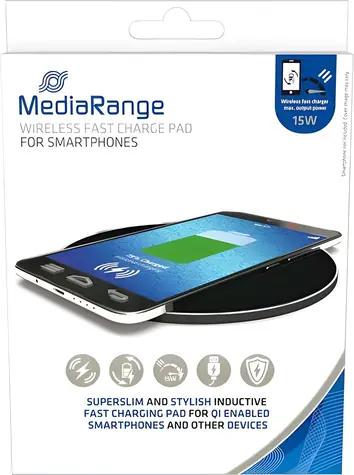 MediaRange MRMA118 černá / Bezdrátová nabíječka / 15W / Qi / USB-C