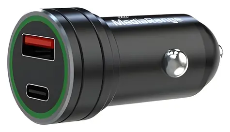 MediaRange černá / Autonabíječka / 20 W / USB-A + USB-C / Quick Charge 3.0 / hliník
