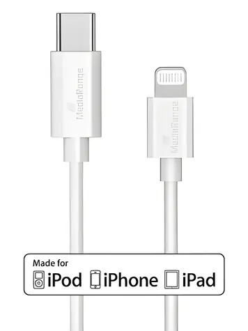 MediaRange bílá / Datový a nabíjecí kabel / USB-C (M) - Lightning (M) / 1 m / MFi