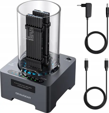 GrauGear G-M2DK-CL-20G černá / Klonovací dokovací stanice / 2x M.2 NVMe / USB-C / 20 Gbit/s