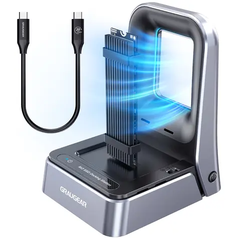 GrauGear G-M2DK2-20G / Dokovací stanice pro M.2 SSD / NVMe + SATA / USB-C 20 Gbps / Aktivní chlazení