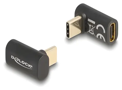 Delock USB-C zástrčka-zdířka antracitová / Adaptér USB4 / 40 Gbit/s / 8K 60 Hz / úhlová zástrčka