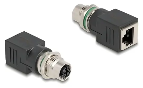 DeLock / Adaptér / M12 X-kódovaný 8pin (F) > RJ45 (F) / Cat6a / TPU