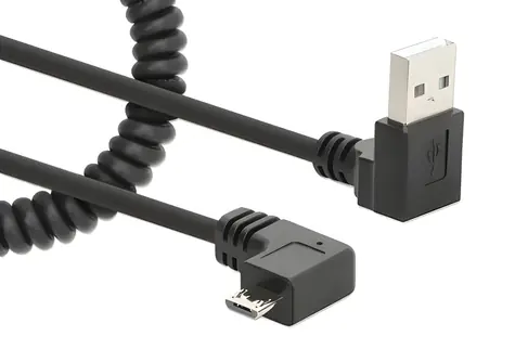 Manhattan USB-A - Micro-USB černá / Spirálový kabel / 1 m / zahnuté konektory