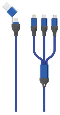 2GO 797360 černá, modrá / Nabíjecí kabel 3v1 / USB-A, USB-C / Micro-USB, USB-C, Lightning / 1,2 m