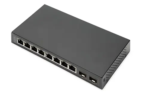 Digitus černá / Switch / 8x Gigabit RJ45 / 2x SFP / Unmanaged / Bez ventilátoru