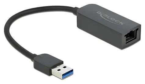 Delock USB Type-A na 2,5 Gigabit LAN černá / Adaptér / USB 3.2 Gen 1 / RJ45 / 5 Gbit/s / kompaktní