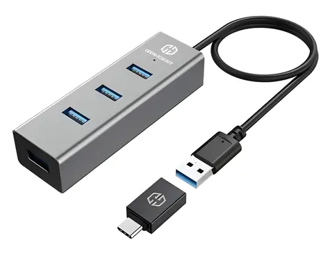 GrauGear G-HUB4-AC / USB hub / 4x USB 3.0 / vč. USB-C adaptéru / hliníkové tělo