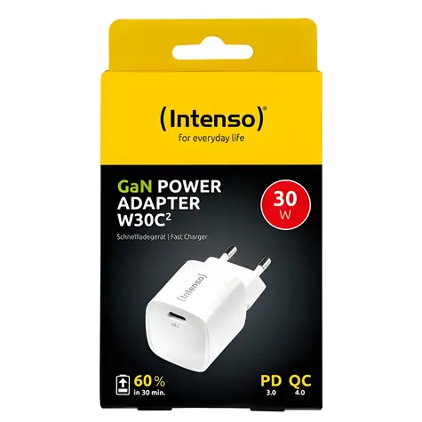 Intenso W30C2 GaN bílá / Nabíječka / USB-C / PD 3.0, QC 4.0 / 30W
