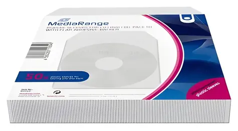 MediaRange BOX164 transparentní / Obal na disk / samolepicí / 124x124 mm / 50 ks