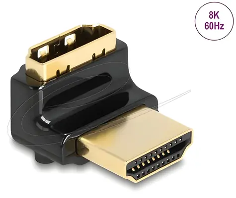 Delock HDMI-A samec > HDMI-A samice / Redukce / 90° pravoúhlý nahoru / 8K 60 Hz / kovová