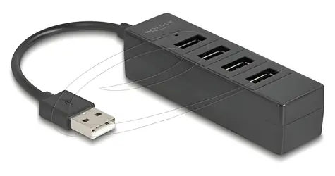 Delock USB Hub 4x USB-A černá / USB hub / USB 2.0 / 4 porty / kabel 12,5 cm