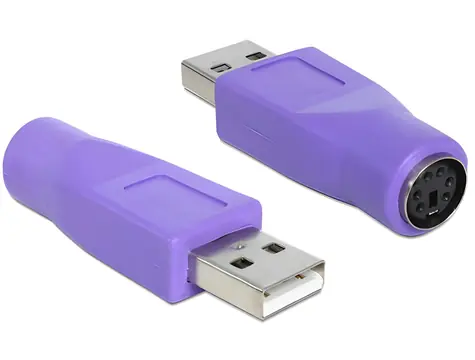 Delock USB-A (M) - PS/2 (F) fialová / Adaptér / Pro PS/2 myš a klávesnici