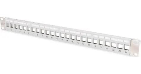 DIGITUS Modular 24 portů šedá / Patch panel / 1U / Cat5e/Cat6/Cat6a / transparentní popisky