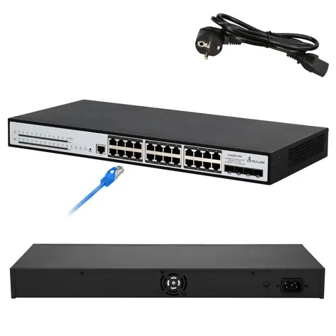 Extralink Chiron Pro / PoE switch / 24x Gigabit RJ45 / 4x SFP+ / L3 spravovaný / 370W PoE