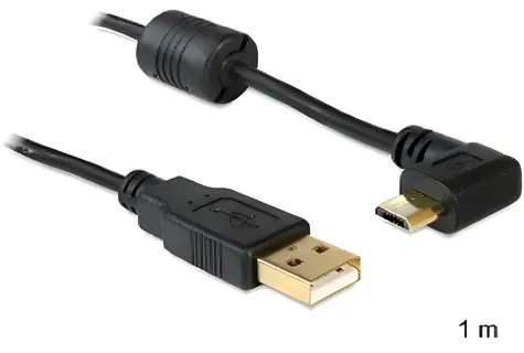 Delock USB 2.0 A - Micro-USB B kabel černá / Propojovací kabel / pravoúhlý 90° / AWG 28 / 1m
