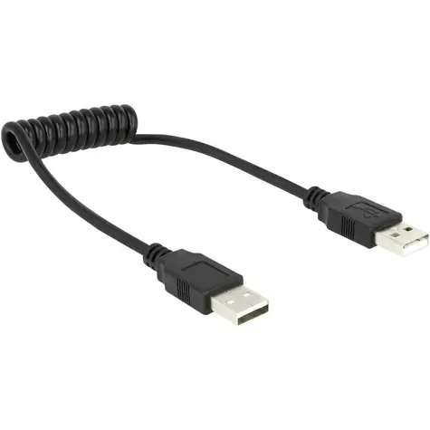 Delock USB A > USB A černá / Spirálový kabel / USB 2.0 / 0,2-0,6 m