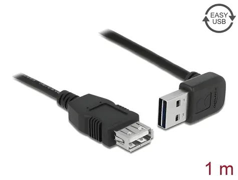 Delock Easy USB 2.0 A (M) - A (F) kabel černá / Prodlužovací kabel / pravoúhlý 90° / oboustranný konektor / 1m