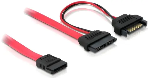 DeLock 84418 červená / SATA kabel / Slim SATA 13pin - SATA 7pin + 15pin / 0,5 m