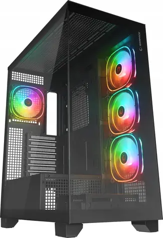 Rampage Hydra V1 černá / Skříň / E-ATX / 1x USB-C, 1x USB-A + hub / 4x ARGB fan / bez zdroje