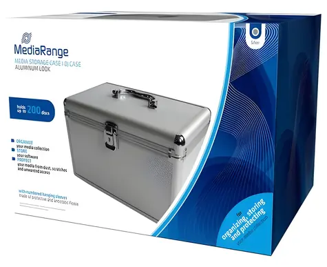 MediaRange DJ Case stříbrná / Box na CD/DVD / kapacita 200 disků / zámek / nosná rukojeť