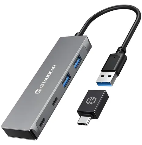 GrauGear G-HUB2A2C-AC stříbrná / USB hub / 4 porty / 2x USB-A + 2x USB-C / USB 3.2 Gen 1, 5 Gbit/s