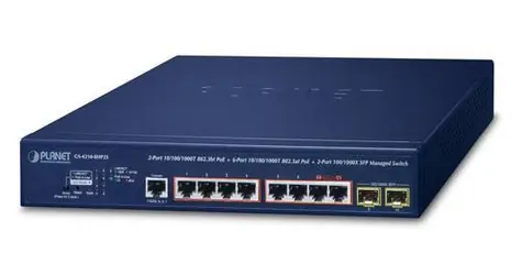 Planet PoE switch 2x GE 802.3bt + 6x GE 802.3at + 2x SFP / Switch / Managed L2/L4 / PoE 280W / 20 Gbit/s / 1U