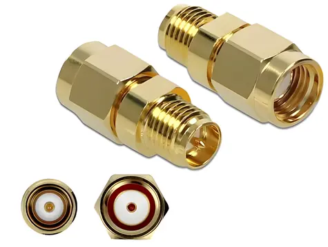 DeLock Adaptér RP-SMA (M) - RP-SMA (F) 10 GHz zlatý / Adaptér / mosaz