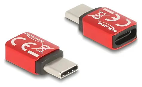 DeLock USB-C datablocker červený / Adaptér / Blokování přenosu dat / USB Power Delivery / 240 W