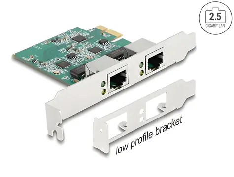 Delock PCI Express x1 / Síťová karta / 2x RJ45 / 2,5 Gigabit LAN / Wake-on-LAN / Low Profile
