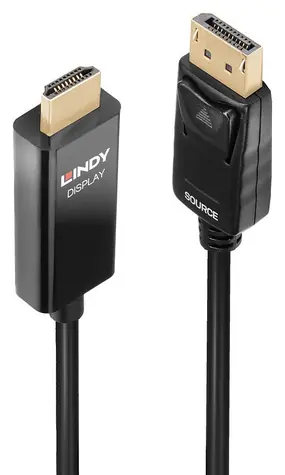 Lindy černá / Adaptér DisplayPort - HDMI / 3 m / 4K 60Hz / HDR / aktivní