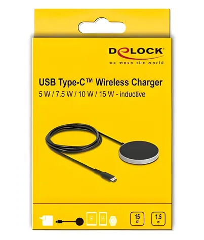 Delock černá / Bezdrátová nabíjecí podložka / 15 W / Qi / USB