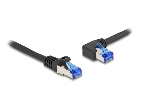 DeLock RJ45 / Patch kabel / Cat.6a S/FTP / 2 m / přímý - úhlový / černá